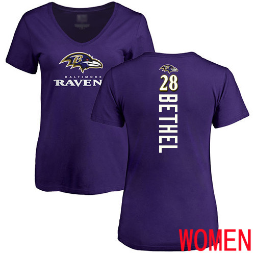 Baltimore Ravens Purple Women Justin Bethel Backer NFL Football #28 T Shirt->youth nfl jersey->Youth Jersey
